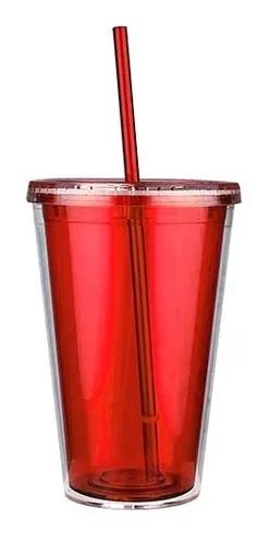 Vaso De Doble Pared De Plastico Con Popote De 500 Ml Paq15 Envío Gratis