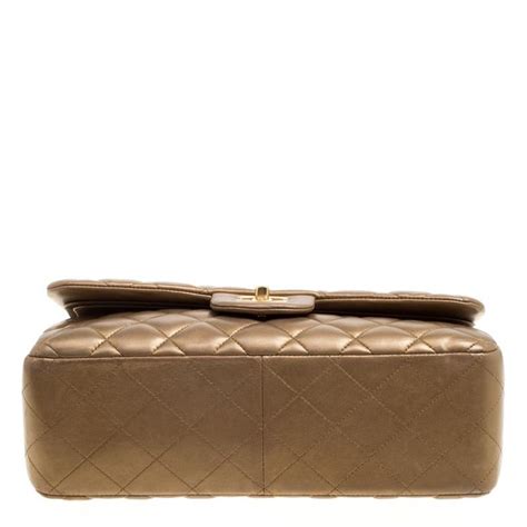 Chanel Bronze Quilted Leather Jumbo Classic Double Flap Bag For Sale At