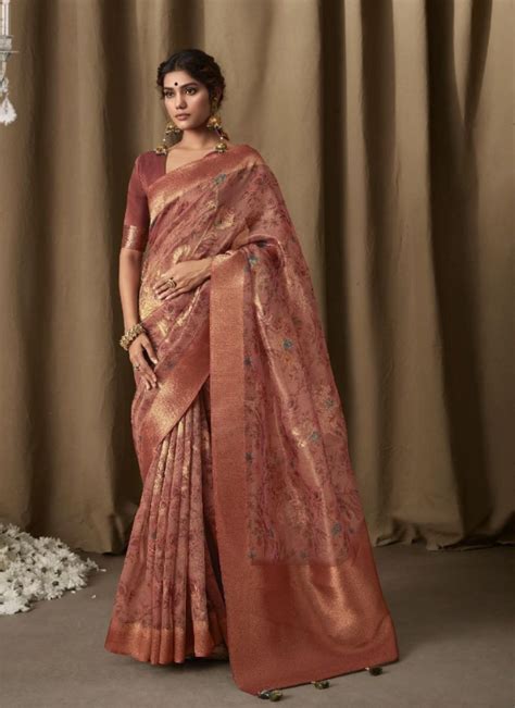 Banarasi Tissue Jacquard Saree In Red Glamour Indian Wear
