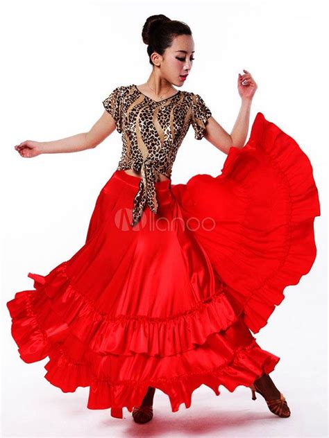 Paso Doble Dance Costume Women Flamenco Skirt Red Ruffles Spanish Bullfighting Performance