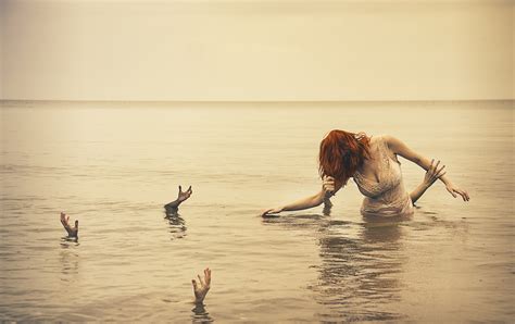 Wallpaper Women Redhead Hands Sunset Sea Sand Reflection Morning Water Bird 2047x1287