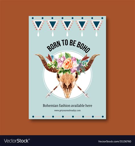 Bohemian Poster Design With Flower Cow Skull Vector Image