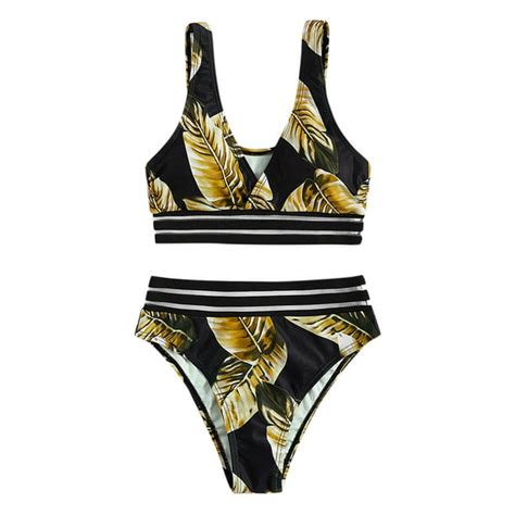 Lbecley Womens Swimwear Swimsuits For Big Busted Women Women Falbala High Waisted Bikini Set