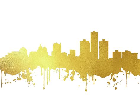 Detroit Skyline Gold Ii Digital Art By Erzebet S Pixels