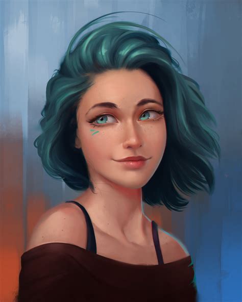 Artstation Portrait Of A Blue Hair Girl