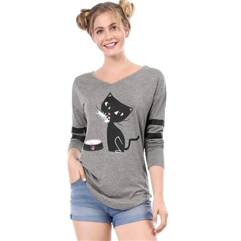 2018 Autumn T Shirt Women Naughty Cat 3d Cute Printing Originality Tee