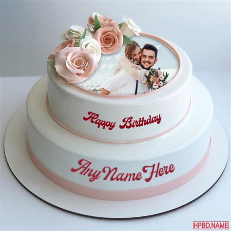Tier Vanilla Flavored Birthday Cake With Name And Photo