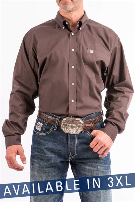 The hidden buttons underneath the collar keep it upright. CINCH Jeans | Men's 3XL Solid Brown Button-Down Western Shirt