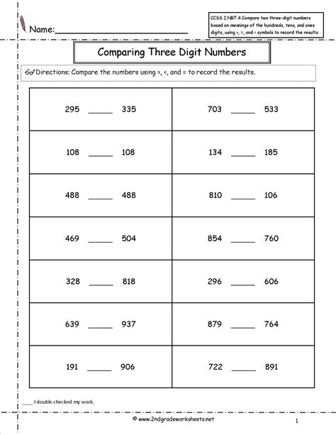 Comparing 2 Digit Numbers Worksheets