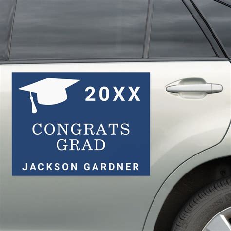 Congrats Grad Mortar Board Navy Blue Graduation Car Magnet Zazzle In
