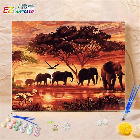 2016 Diy Oil Painting By Numbers Animals Elephant 8941 Frameless