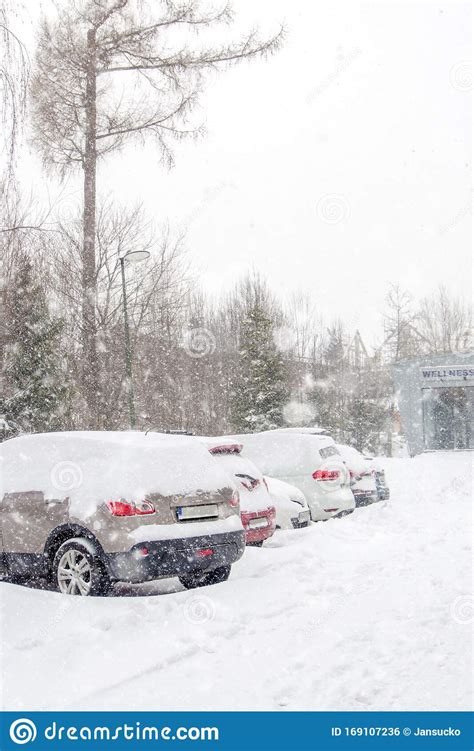Extreme Snowfall With Cars Coverd With A Lot Of Snow In Europe