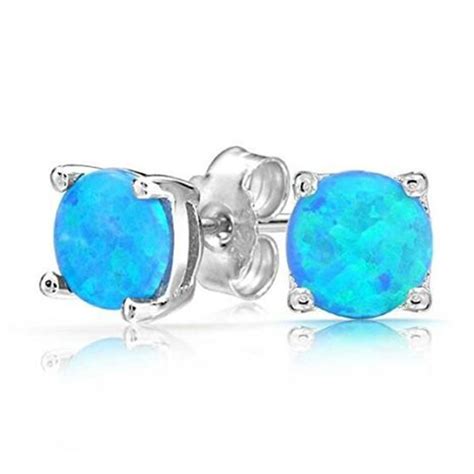 Women Classic 925 Silver Round Cut Blue Fire Opal Stud Earrings Hot Ebay