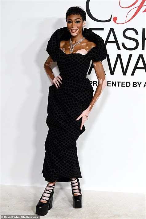 Winnie Harlow Shows Off Her Style In A Black Dress With A Dramatic