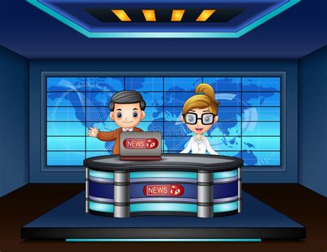News Anchor Is Broadcasting On Television Stock Vector Illustration