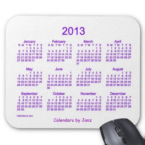 Purple And White 2013 Calendar Mouse Pad Design From Calendars By Janz