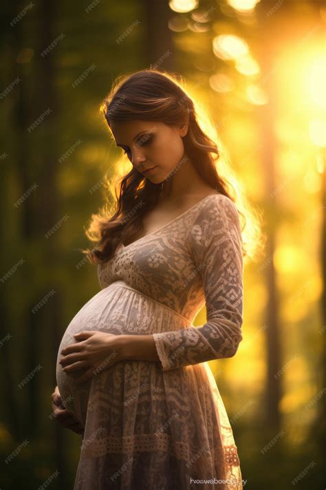 Premium Ai Image Young Happy Pregnant Woman With Big Belly In Sunset Nature Pregnancy