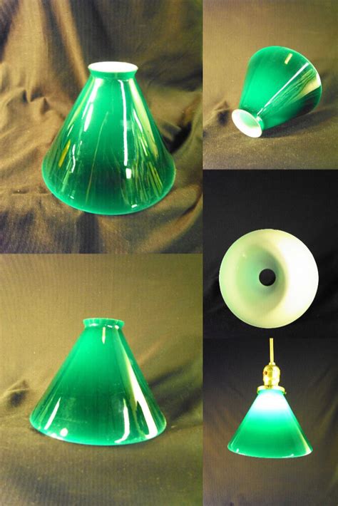 Vintage Emeralite Style Green Over White Slope Shade Slant Etsy Pendant Lamp Shade