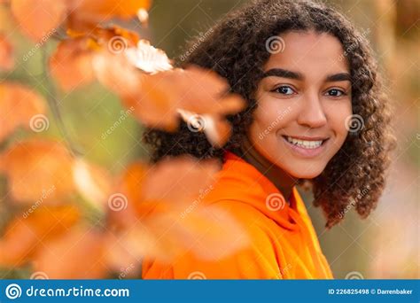 Happy Biracial Mixed Race African American Girl Teenager Smiling In