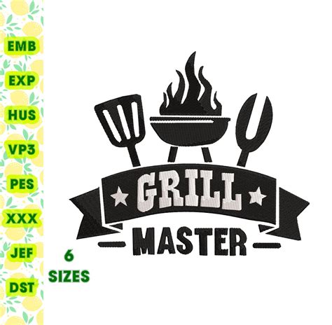 Grill Master Barbecue Bbq Machine Embroidery Design Size Etsy