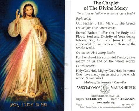 Divine Mercy Prayer Card Divine Mercy Divine Mercy Prayer Divine