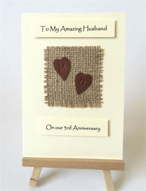 3rd Wedding Anniversary Card Personalised Leather Anniversary Card Handmade