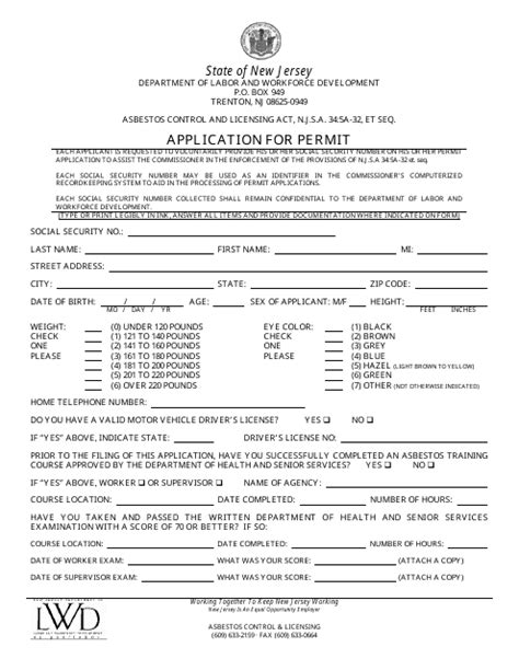 New Jersey Application For Permit Download Printable Pdf Templateroller