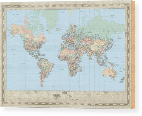 Huge Hi Res Mercator Projection Political World Map Wood Print By Serge