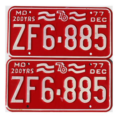 1977 Missouri Pair Zf6885 Bicentennial License Plates