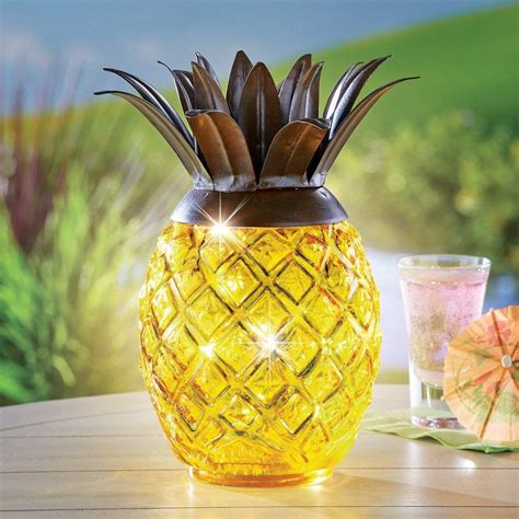 Collections Etc Tropical Pineapple Solar Powered Outdoor Table