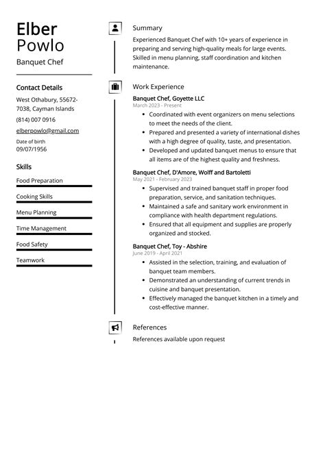 Banquet Chef Resume Example Free Guide