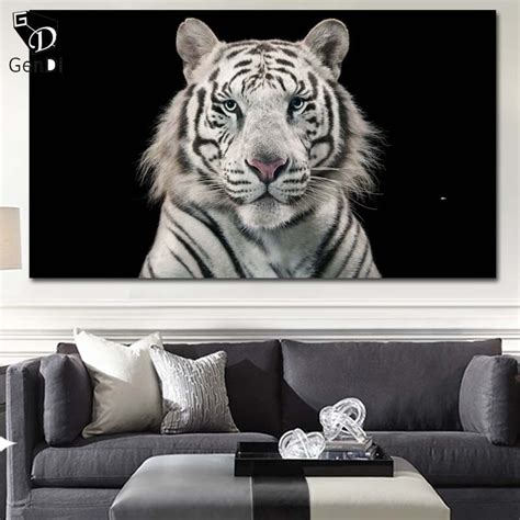 Gendi White Tiger Wall Art Canvas Painting Beautiful Animals Printed