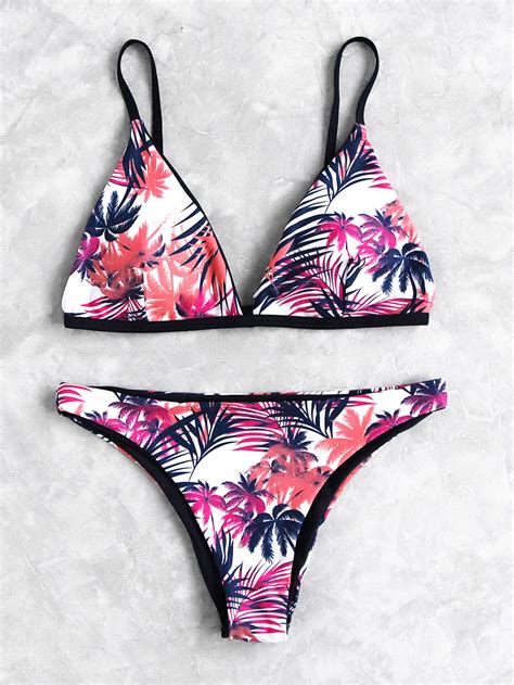 Palm Tree Print Triangle Bikini Set Sheinsheinside