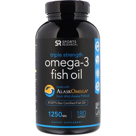 Sports Research Omega 3 Fish Oil Triple Strength 1250 Mg 180