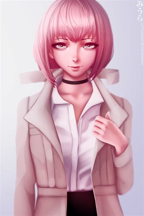 Pretty Anime Girl With Short Pink Hair