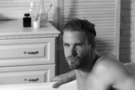 guy in bathroom with toiletries and stairs on background stock image image of concept male