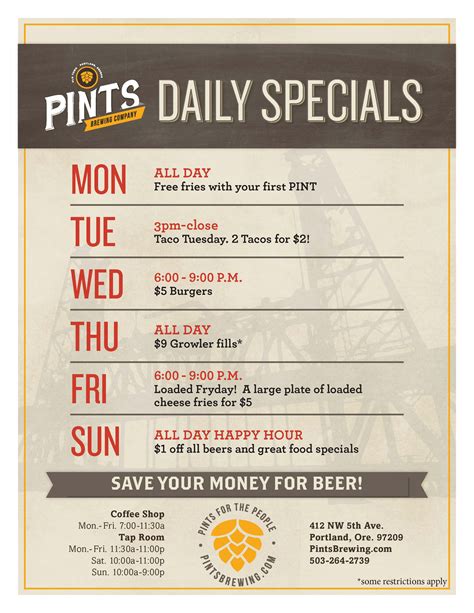 Pints Daily Specials Whole Week Pints Brewing Company