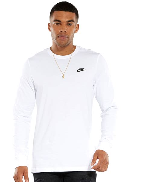 Mens White Nike Long Sleeve T Shirt Life Style Sports