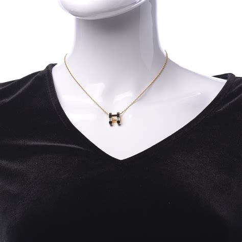 Hermes Lacquered Gold Pop H Pendant Necklace Black Fashionphile