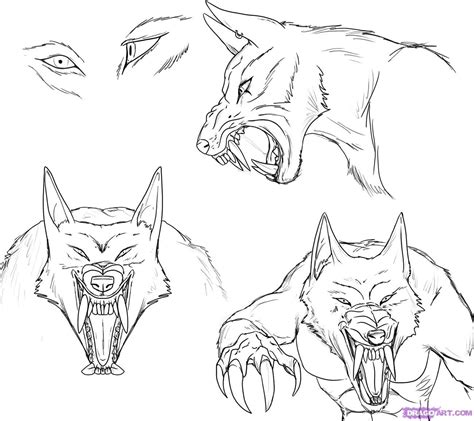 How To Draw A Werewolf Face Head Eyes Step 6 Werewolf Drawing