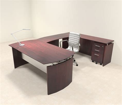 4pc Modern Contemporary U Shaped Executive Office Desk Set Mt Med U2