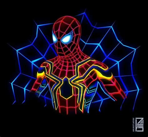 Spidermanmarvel Neon Potraits Painting Vingadores Personagens Fotos