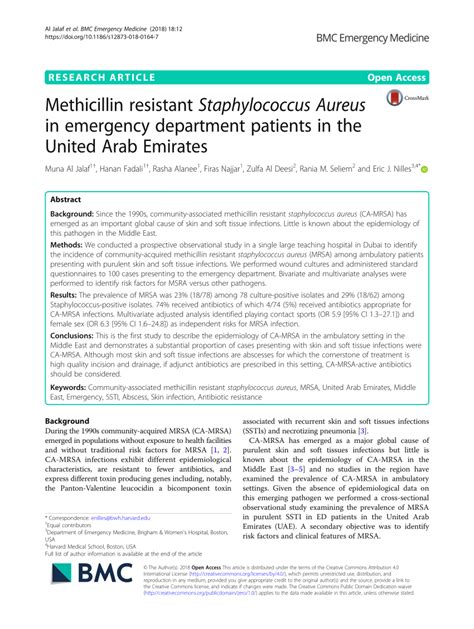 Pdf Methicillin Resistant Staphylococcus Aureus In Emergency