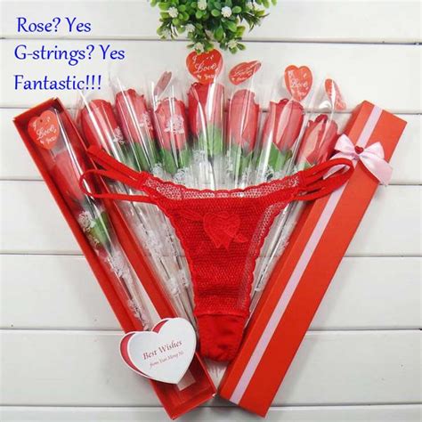 Valentine Rose Thongs Gift In Box For Wife Sexy Red Flower Thongs Lace