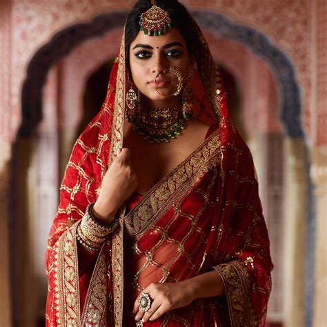Buy Bollywood Sabyasachi Mukherjee Inspired Red Georgette Silk Saree From India