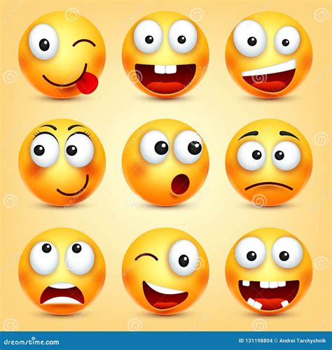 R Cara Amarilla Con Emociones Expresión Facial Emoji Realista 3d