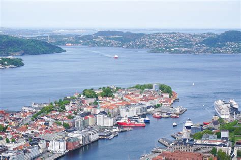 Spectacular View Of Bergen The Fjords And Mountains From The Top Of Mt