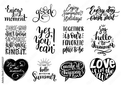 Vector Set Of Hand Lettering With Motivational Phrasescalligraphy Inspirational Quotes