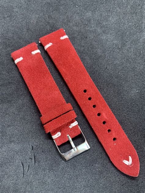 02 Straps For 22mm Red Vintage Suede Leather Watch Band Strap White