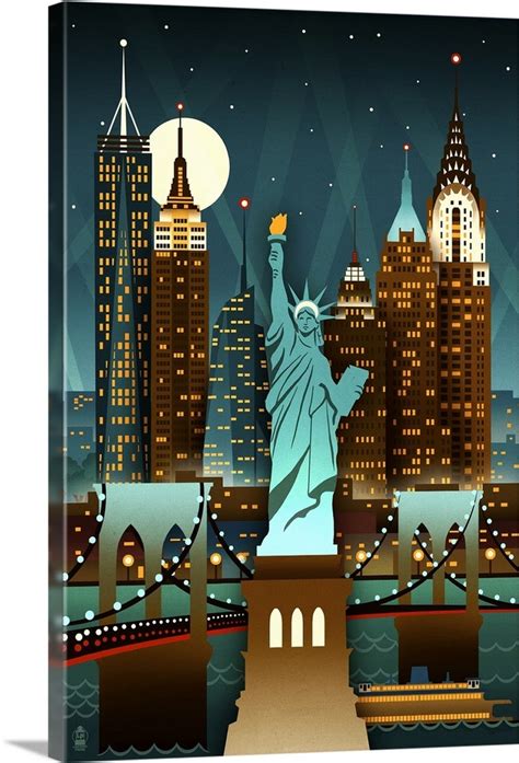 New York City New York Retro Skyline Wall Art Canvas Prints Framed